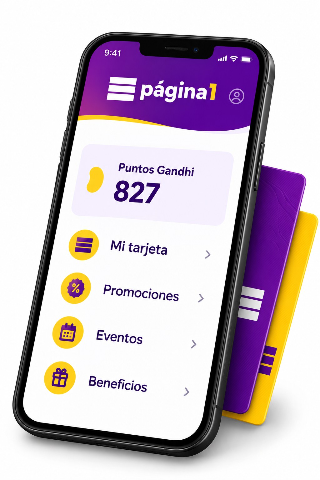 App Página 1 en un celular